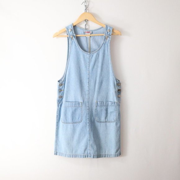 Vintage Dresses & Skirts - vintage 90s y2k light wash denim pinafore dress
